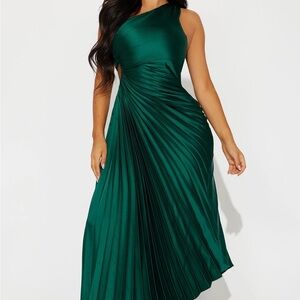 Fashion Nova One Shoulder Emerald Dress